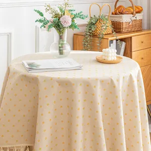 Pure Cotton Printed Tablecloth Rectangular Modern Style Tassel Trim Dustproof Desk Cover For Dining Room Kitchen Coffee Table Home Decor