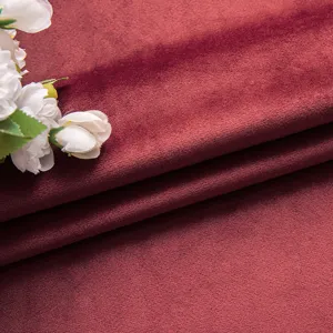 Burgundy velvet blackout curtain fabric for living room with soft plush texture and elegant finish