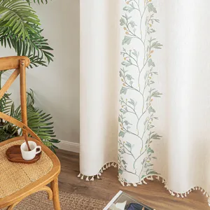 Modern Minimalist Embroidered Curtain Floral Tassel Semi-Blackout Sun Protection Polyester Curtain For Living Room Bedroom Home Decor
