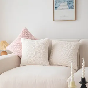 Ins Stijl Faux Konijnenbont Geknipt Patroon Kussenhoes Effen Kleur Geweven Textuur Decoratieve Kussensloop Voor Bank Slaapkamer Huis