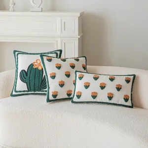 Fodera per Cuscino in Tessuto con Cactus e Fiori in Stile Scandinavo Minimalista Poliestere Decorativo per Divano Soggiorno