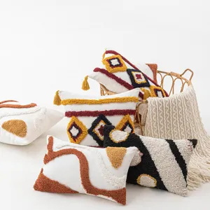 Bohemian Tufted Pillow Case Decorative Geometric Cushion Cover With Tassels Polyester Throw Pillow Case For Sofa Living Room