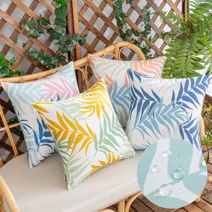 Waterproof Outdoor Oxford Fabric Cushion Cover Areca Palm Leaf Print Decorative Throw Pillow Case For Garden Patio Sofa Couch