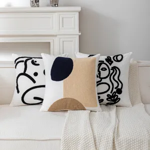 Nordic Ins Style Embroidered Pillowcase Retro Abstract Face Geometric Tufted Throw Cushion Cover For Sofa Bed Living Room Home Decor