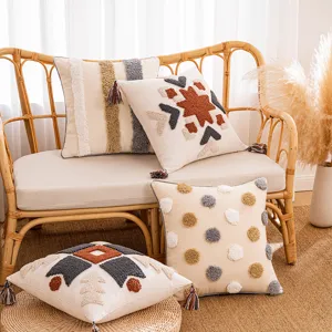 Fodere per cuscini trapuntate geometriche boho con nappe per divano soggiorno