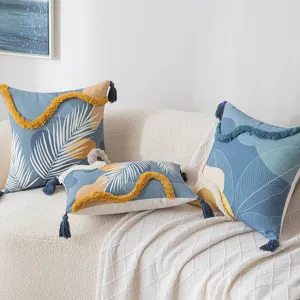 Modern Morandi tufted decorative throw pillow covers with chic tassels for sofa decor