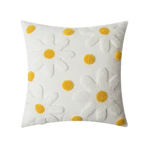 Housse de coussin décorative à fleurs de marguerite tuftées, style nordique minimaliste