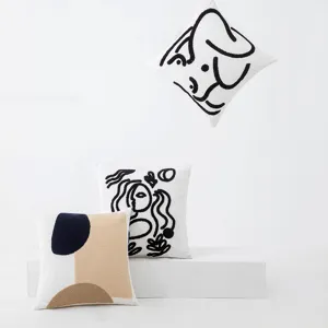 Nordic ins style embroidered throw pillow covers with abstract line art and geometric patterns