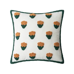 Fodera per cuscino floreale trapuntata in stile nordico con motivo a cactus arancio