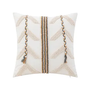 Bohemian tufted throw pillow cover with Moroccan style ethnic patterns for sofa