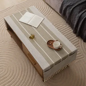 Japanese Minimalist Waterproof Polyester Tablecloth Geometric Tassel Storage Cover For Coffee Table TV Cabinet Home Dustproof Cloth