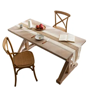 Rustic bohemian jute and cotton woven table runner with tassels for farmhouse dining decor