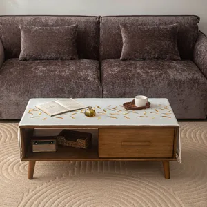 Japanese style waterproof table runner with golden feather patterns on coffee table