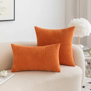 Modern orange corduroy spliced cushion cover set for stylish sofa lumbar support decor