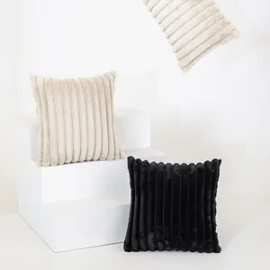 Modern minimalist soft faux rabbit fur pillowcase with vertical stripes for sofa and bedroom