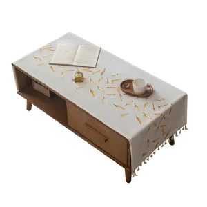 Elegant Japanese style waterproof table runner with yellow leaf pattern and fringe tassels