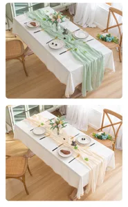 Elegante runner da tavola in garza di cotone plissettata con decorazioni rustiche