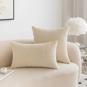 Modern minimalist cream beige corduroy patchwork pillow covers for elegant sofa decor