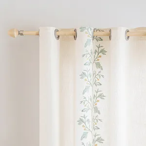 Fresh modern minimalist embroidered curtain with leaf pattern for living room decor.