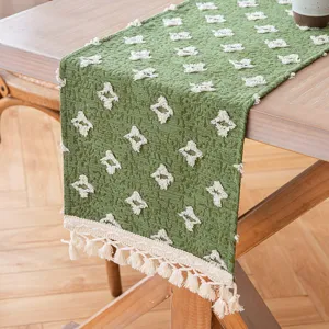 Camino de Mesa de Algodón Estrella Cortada Con Borlas Estilo Pastoral Americano Paño Decorativo Para Mesa de Comedor Piano Cama Decoración