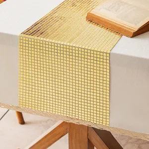 Spiegelpailletten Gitter Tischläufer Luxus Europäische Disco Funkelndes Gitter Polyester Tuch Für Hochzeit Party Bankett Event Zuhause Essen Dekor