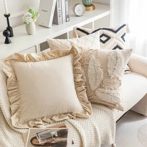 Nordic bohemian decorative pillow covers set for living room sofa with ruffles and tufts