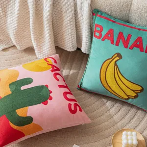 Bestickte Obst-Wurfkissen mit Bananen- und Kaktusmustern für Wohndekoration