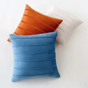 Modern Velvet Pillow Case Nordic Stitched Stripe Decorative Cushion Cover Solid Color Soft Throw Pillowcase For Sofa Bedroom Living Room Home Decor