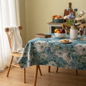 American Moroccan Vintage Jacquard Tablecloth Rectangular Floral Polyester Cotton Blend Dustproof Decorative Table Cover
