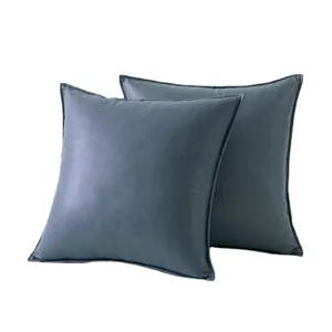 Juego de dos fundas de cojín decorativas de cuero PU mate impermeable azul pizarra
