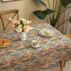 American Luxury Rectangular Jacquard Tablecloth Chenille Cotton Blend Table Cover Geometric Floral Tassel Mat For Dining Room Kitchen Decor