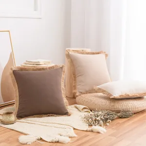 Housses de coussin en lin boho avec franges à glands