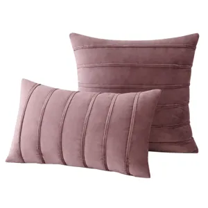 Set of dusty rose velvet pillow covers with elegant pleated stripe design
