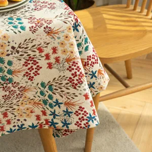 American style floral jacquard tablecloth with elegant fringe detail for home decor