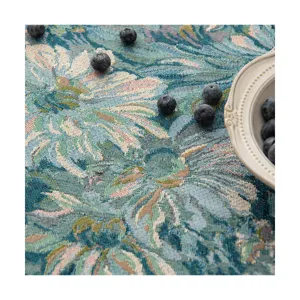 Retro American Moroccan style floral jacquard tablecloth featuring a rich textured weave