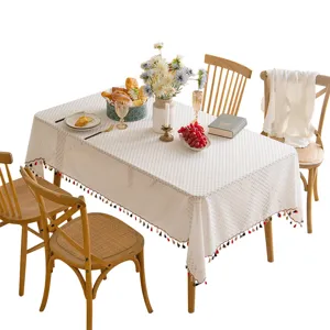 Elegant French style lace tablecloth with colorful tassels for rectangular dining table