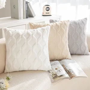 Ins Style Rhombic Embroidered Plush Pillowcase Solid Color Soft Throw Pillow Cover For Sofa Bedroom Office Decorative Cushion Cover