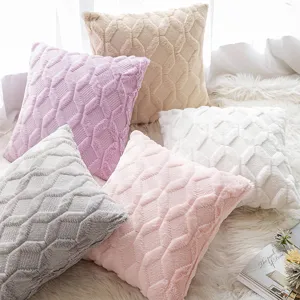 Set of decorative soft plush cushion covers with embroidered diamond pattern textures
