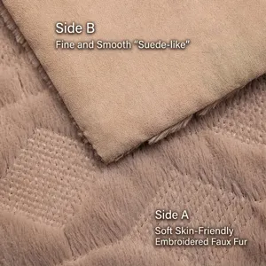 Double-sided embroidered plush cushion cover with soft faux suede and diamond patterns