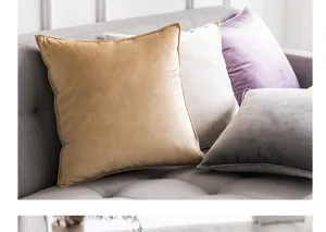 Detailed view of super soft velvet cushion covers in multiple colors on a sofa