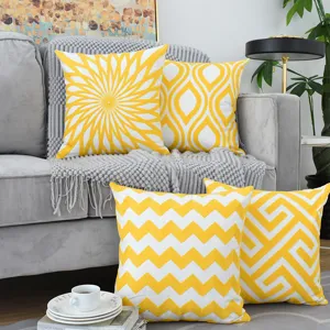 Fodera per Cuscino Geometrica con Ricamo in Spugna 3D Moderna Nordica Giallo Bianco in Cotone per Divano Decorazioni per la Casa