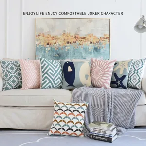 Taie d'Oreiller Brodée Géométrique Méditerranéenne Moderne Nordique Canapé Bureau Housse de Coussin Étoile de Mer Vie Marine Sans Noyau