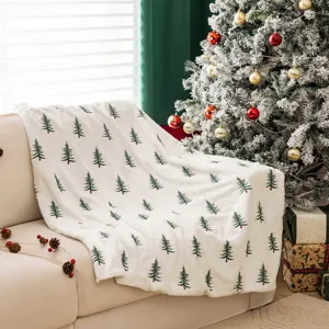 Kerst Pluche Sofa Deken Wit Imitatie Konijnenbont Worp Met Groene Kerstboom Borduurwerk Voor Woonkamer Decor Zachte Warme Deken