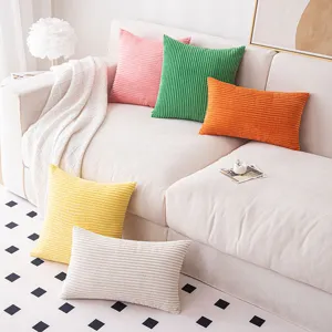 Set of soft corduroy pillowcases with striped texture in various colors for sofa decor