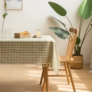 Nordic Ins Style Gingham Plaid Rectangular Tablecloth With Tassels Polyester Cotton Blend Home Kitchen Dining Table Decor