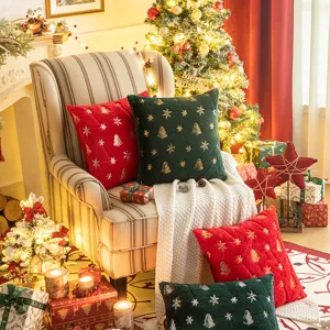 Christmas Sequin Embroidery Pillowcase Plush Snowflake Christmas Tree Decorative Cushion Cover For Home Sofa Party Gift