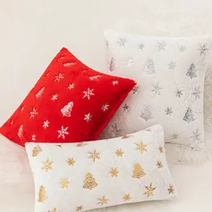 Festive plush pillowcases with sequin Christmas tree and snowflake embroidery designs