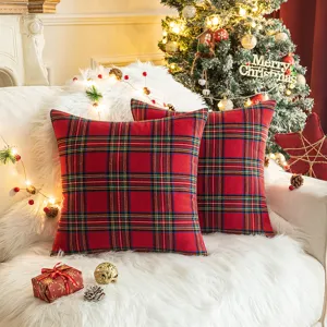 Fodera per Cuscino Scozzese Natalizio Rosso Verde Motivo Geometrico Morbido Poliestere Federa per Divano Cuscino Decorativo per Casa Natale