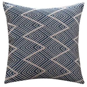 Marineblauer Kissenbezug aus Baumwolle und Leinen mit geometrischem Zickzack-Muster