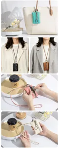Detailed view of genuine leather mini neck purse with various color options
